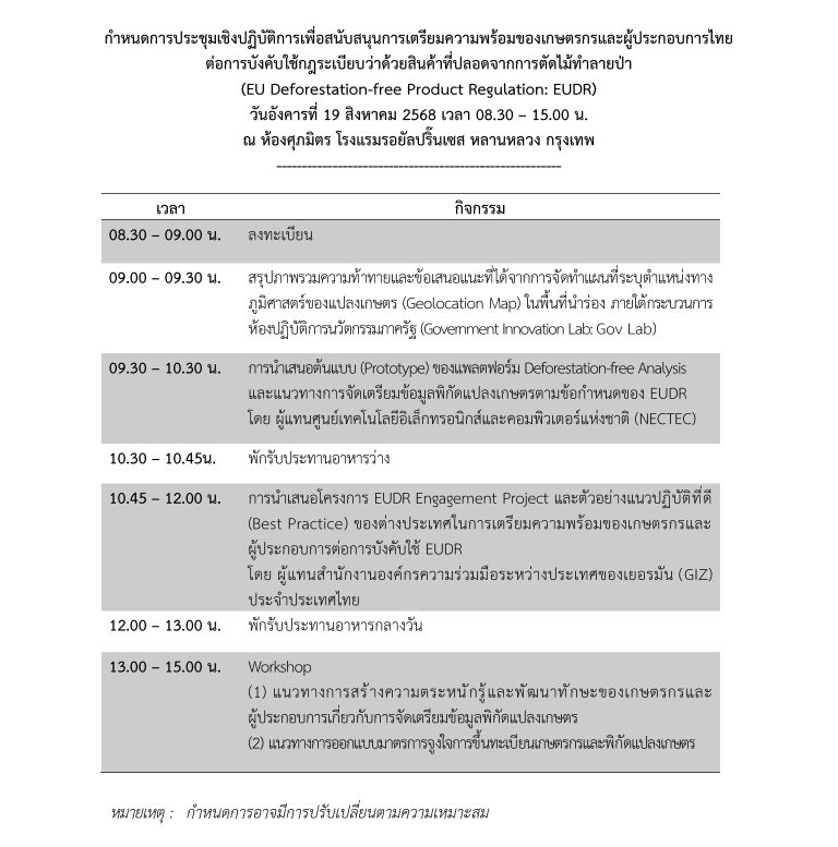 กำหนดการประชุม EUDR 19082025 1