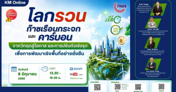การจัดกิจกรรม KM Online หัวข้อ “โลกรวน ก๊าซเรือนกระจก และคาร์บอน : จากวิกฤตสู่โอกาส และการปรับตัวเชิงรุก เพื่อการพัฒนาเชิงพื้นที่อย่างยั่งยืน”