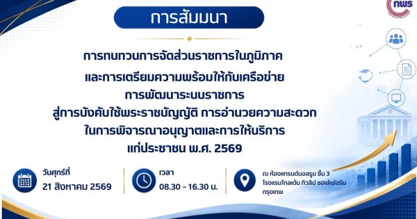 📢 สำนักงาน ก.พ.ร. ขับเคลื่อนปฏิรูปใหญ่! ทบทวนโครงสร้างส่วนภูมิภาค และเตรียมรับ พ.ร.บ. อำนวยความสะดวกฯ พ.ศ. 2569 ดันรัฐบาลดิจิทัลไร้รอยต่อ