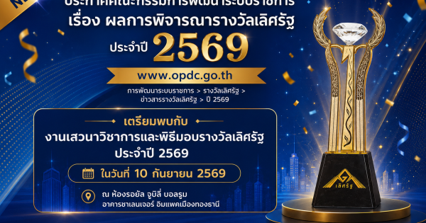 ประกาศคณะกรรมการพัฒนาระบบราชการ เรื่อง ผลการพิจารณารางวัลเลิศรัฐ ประจำปี 2569